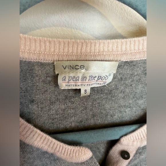 VINCE MATERNITY 💯 CASHMERE sweater A PEA IN THE POD. Gray and pink small - Picture 4 of 8